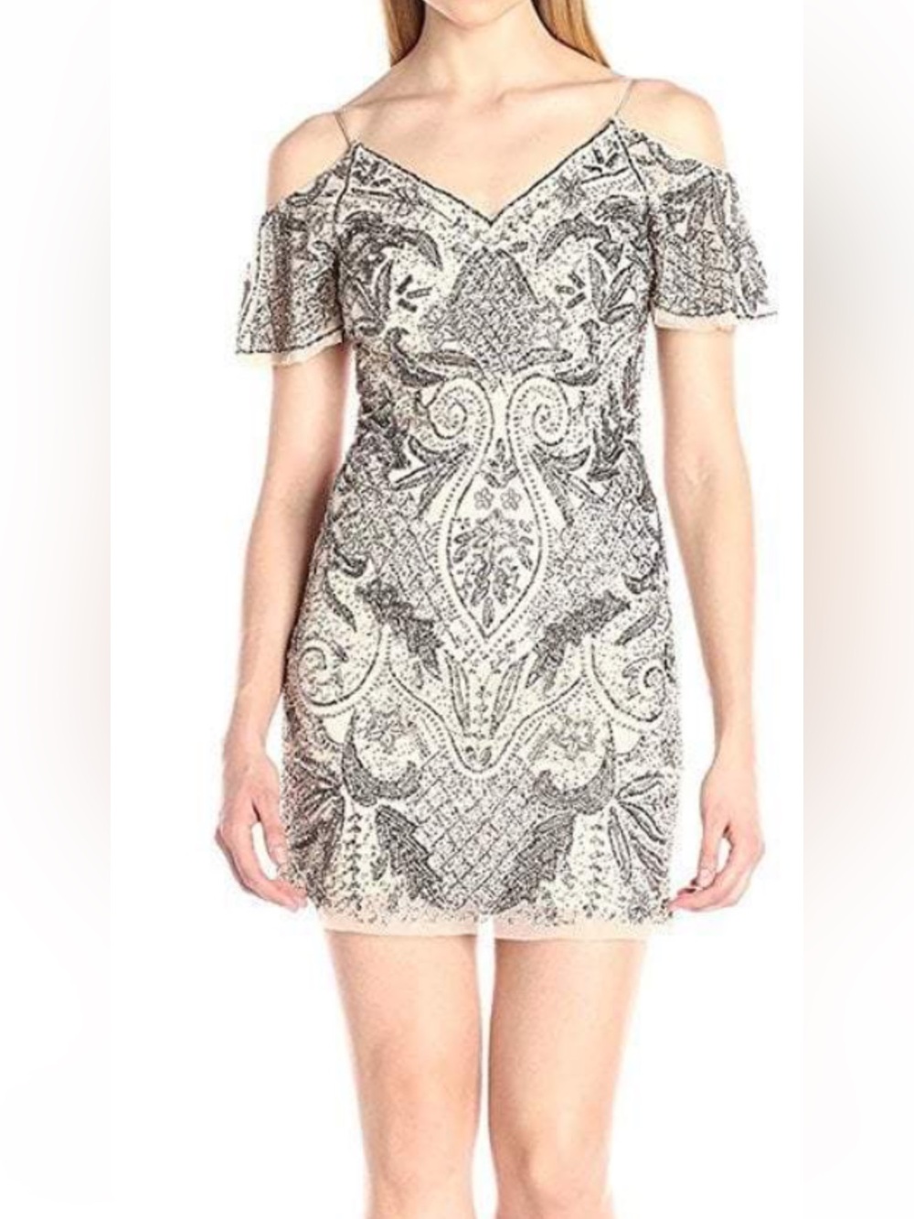 Aiden Maddox Cold-Shoulder beaded Mini Dress L